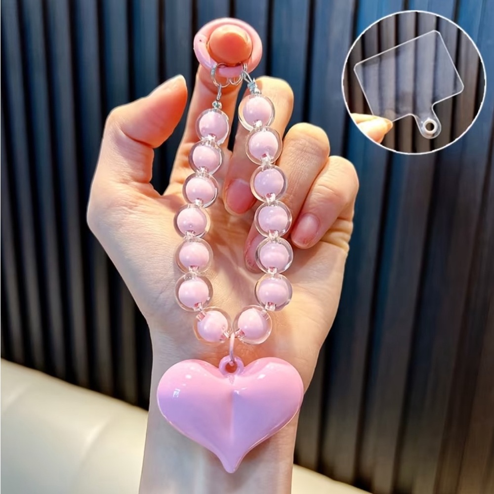 Handmade Beaded Phone Chain with Heart Charm - Picture 3 of 4